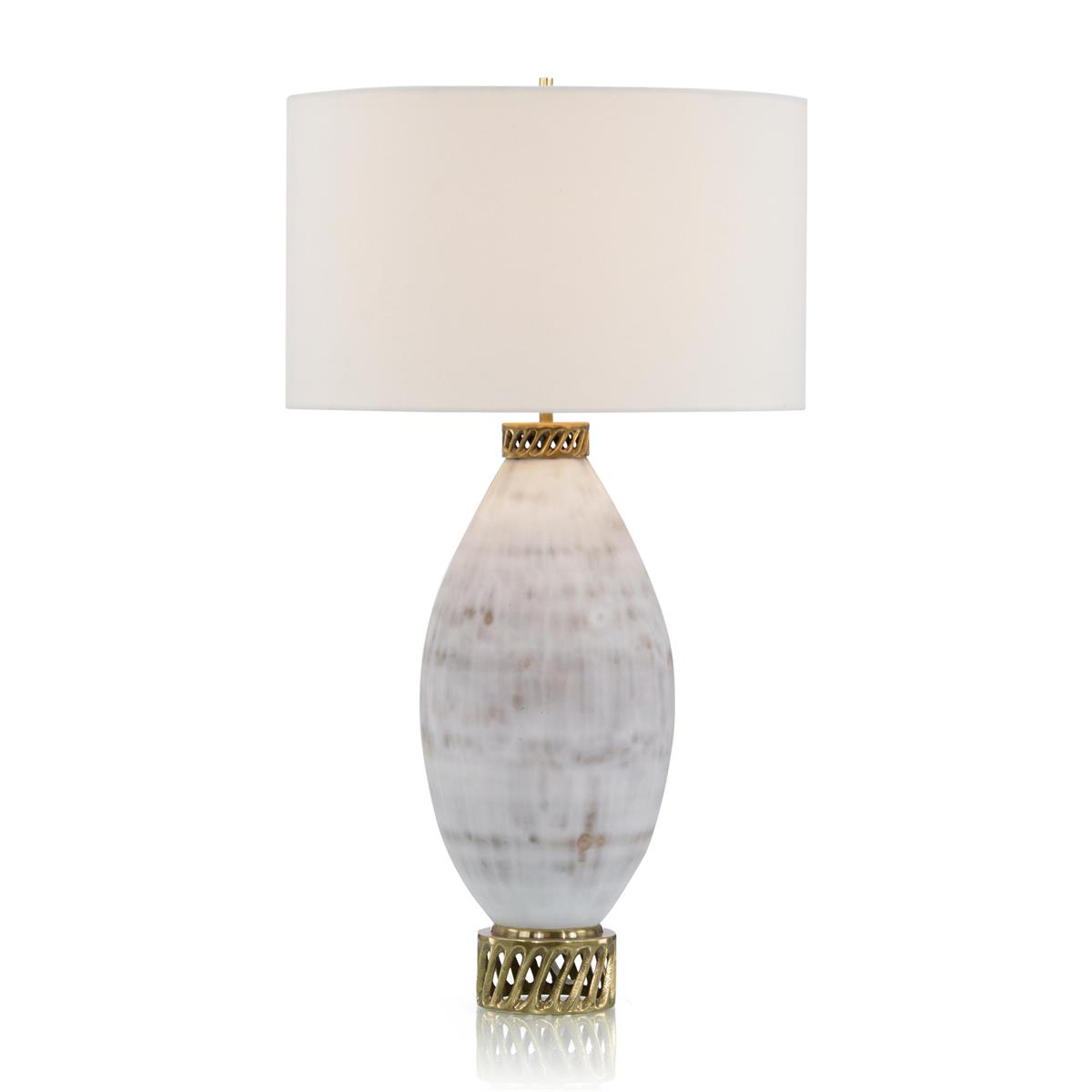 WHITE AND CREAM MARBLED GLASS TABLE LAMP