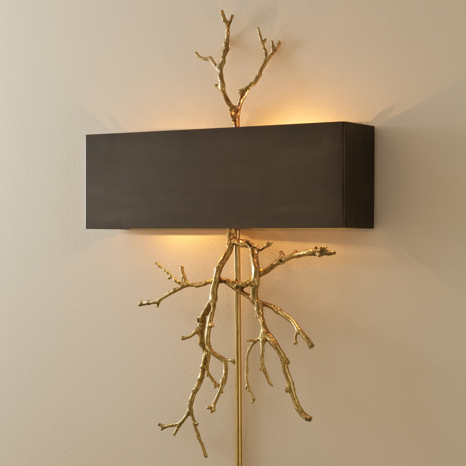 TWIG ELECTRIFIED WALL SCONCE-BRASS ON BRASS WITH BRONZE SHADE