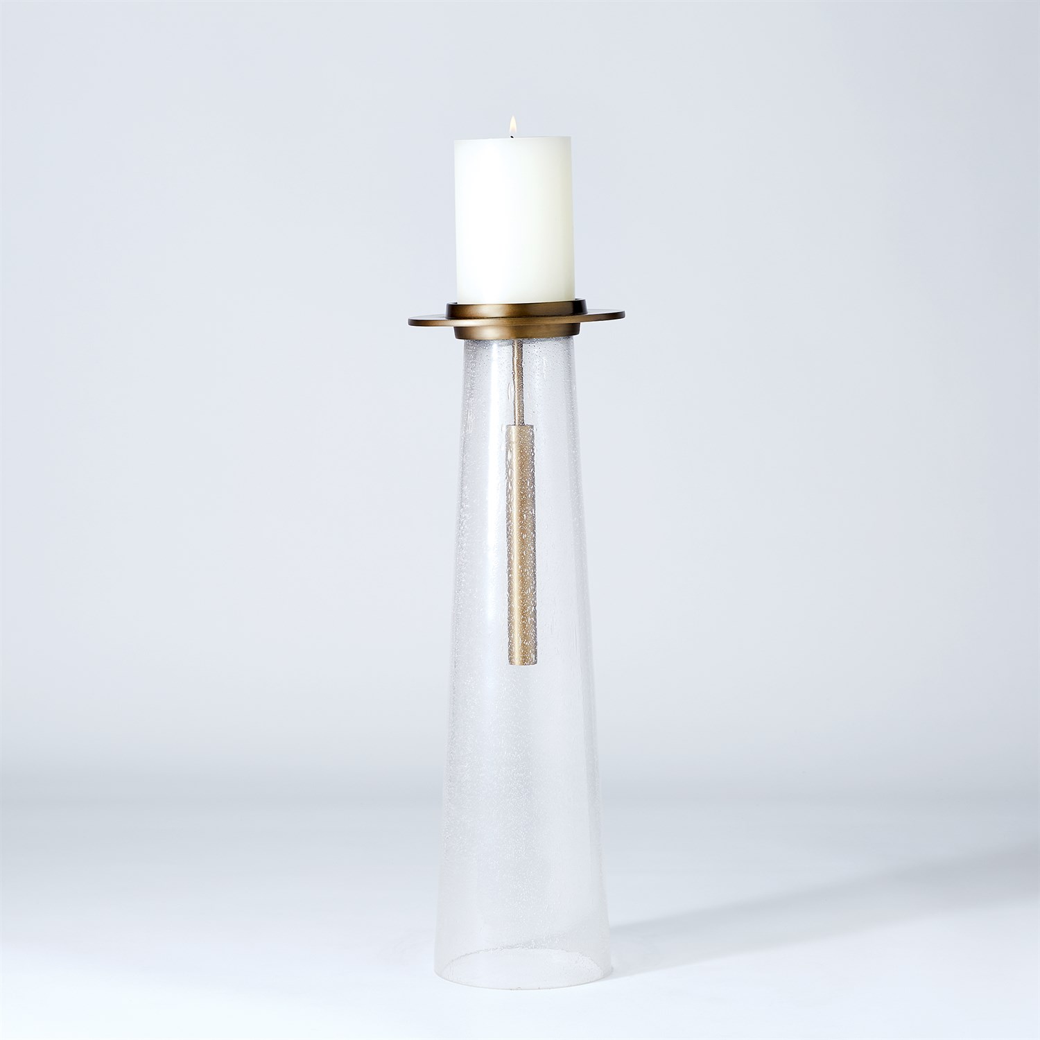 SEEDED GLASS PILLAR HOLDER-MED