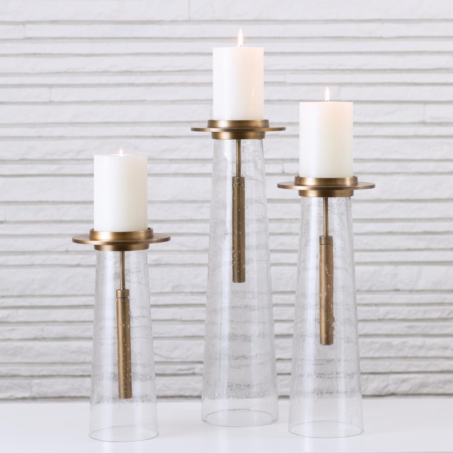SEEDED GLASS PILLAR HOLDER-SM