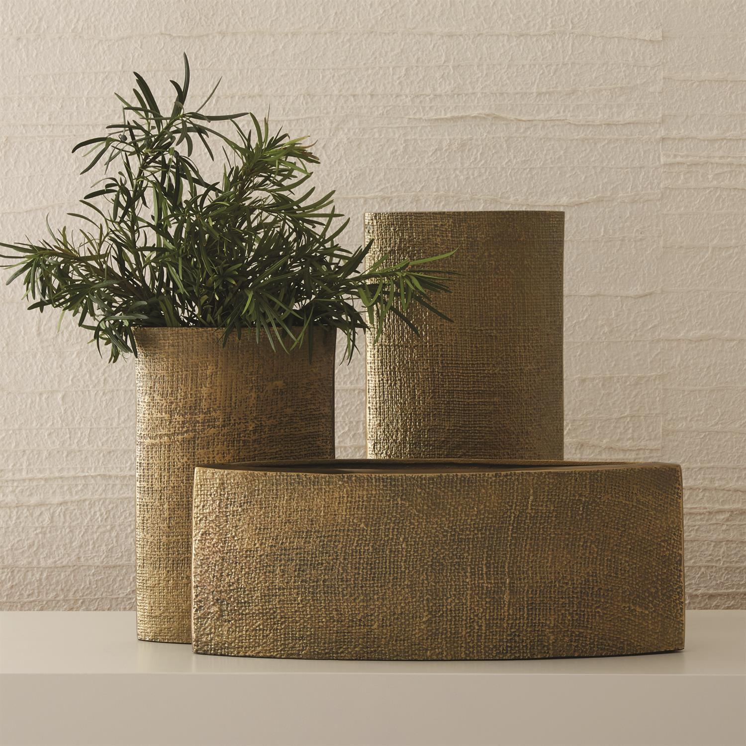 HEMP ETCHED VASES-BRASS-SM
